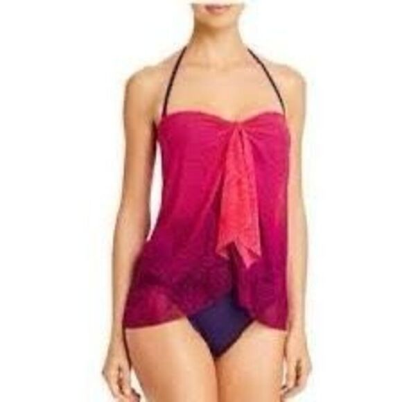 NWT Lauren Ralph Lauren Pink Ombre Palm Flyaway One-Piece Swimsuit Pink ombre/ p - Picture 1 of 8